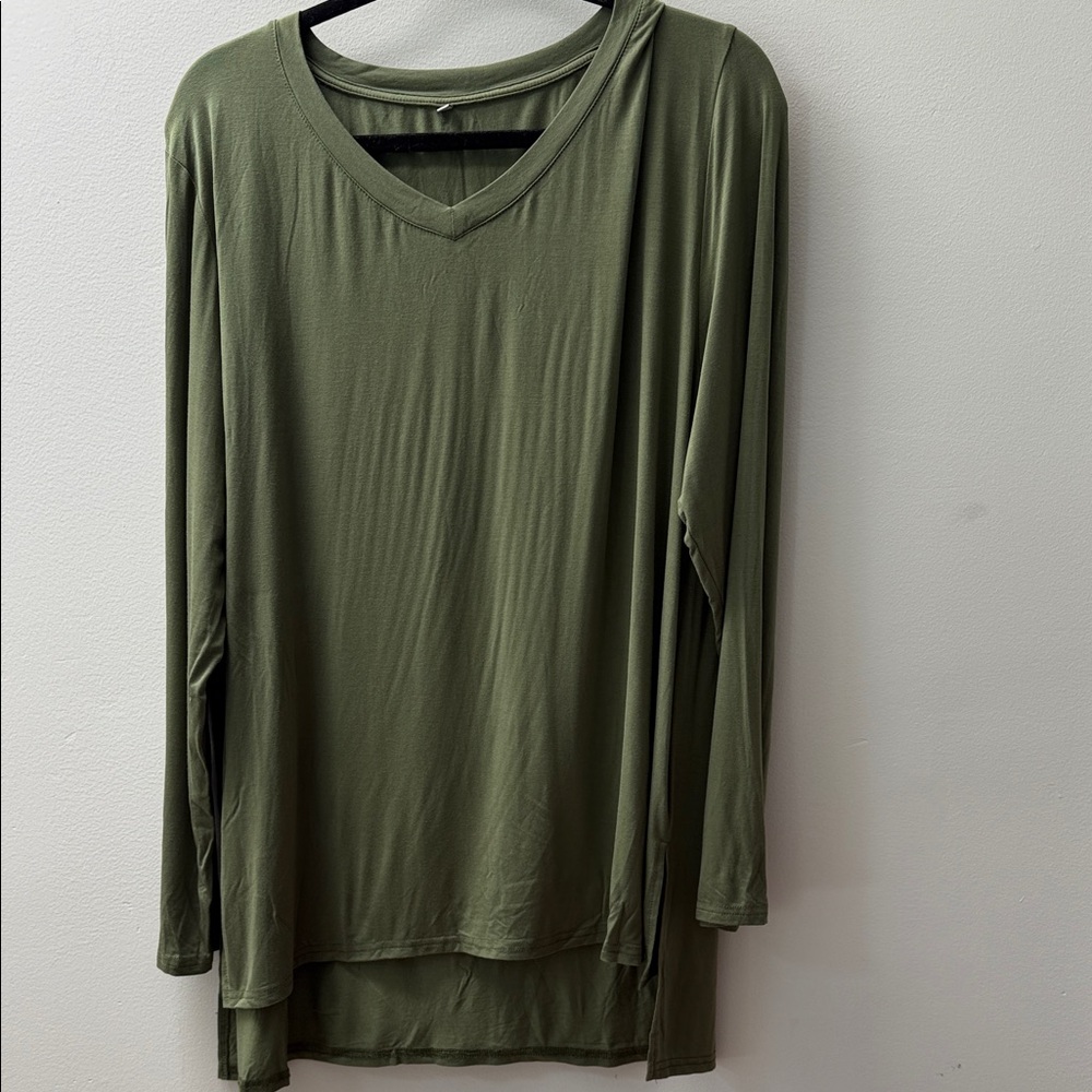Elegant Olive V-Neck Women's Tunic